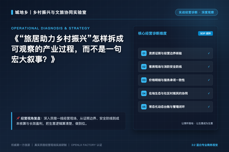 “旅居助力乡村振兴”怎样拆成可观察的产业过程，而不是一句宏大叙事？